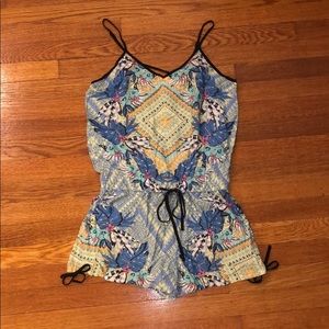 Blue/multicolor romper with black ties